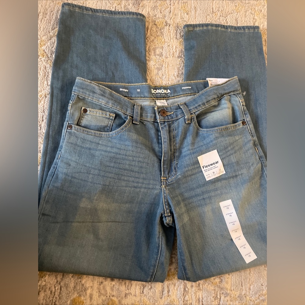 NWT Sonoma Jeans Womens Size 16 Light Blue Denim Straight Stretch Flexwear